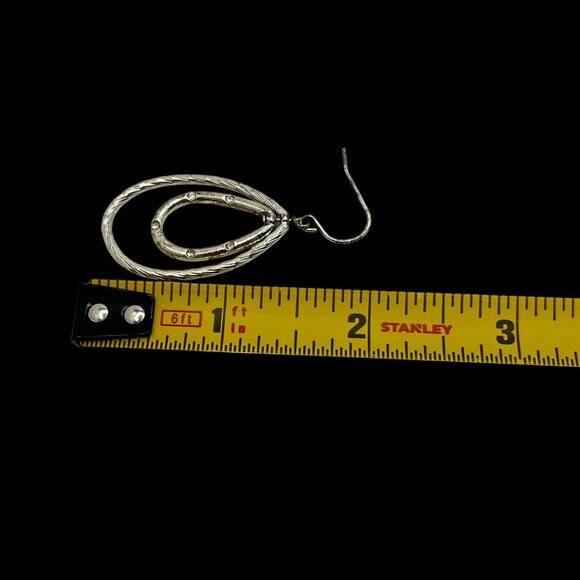 Double Teardrop Dangle Earrings Dangle Silver Tone Vintage Drop Rhinestones - Picture 3 of 6